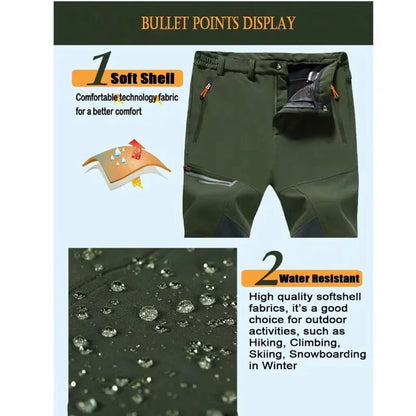 Men's Fleece Lined Ski Pants - Water Resistant 4 Zip Pockets