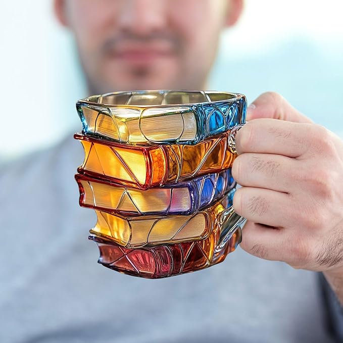 3D Painted Book Stack Coffee Mug - Novelty Acrylic Mug Gift ✨
