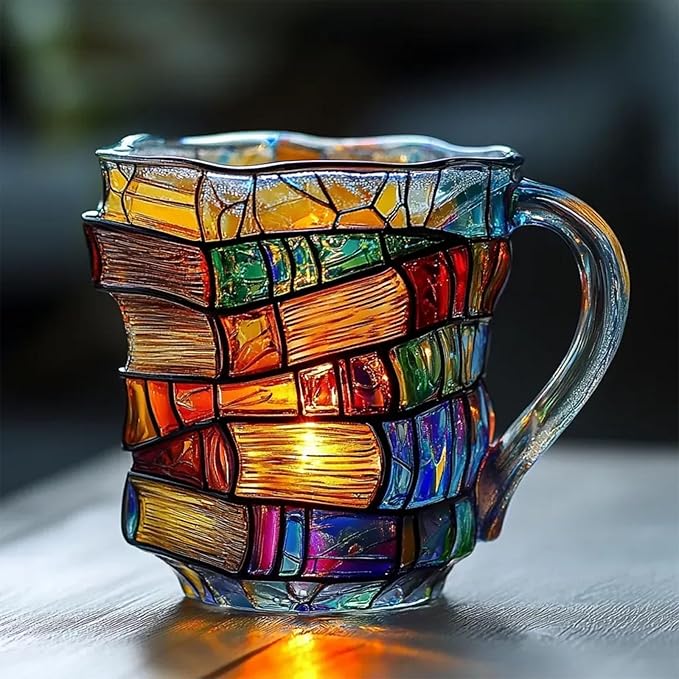 3D Painted Book Stack Coffee Mug - Novelty Acrylic Mug Gift ✨