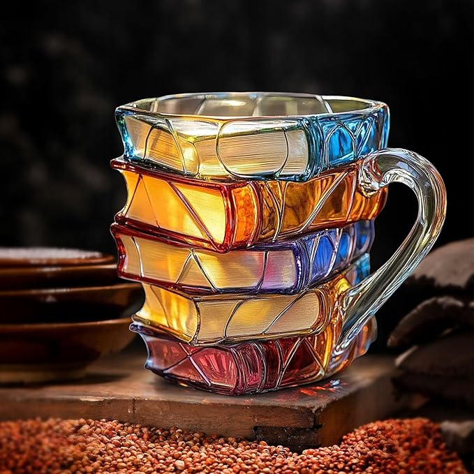 3D Painted Book Stack Coffee Mug - Novelty Acrylic Mug Gift ✨