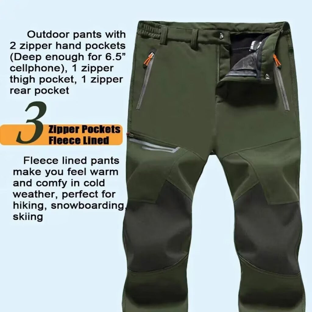 Men's Fleece Lined Ski Pants - Water Resistant 4 Zip Pockets