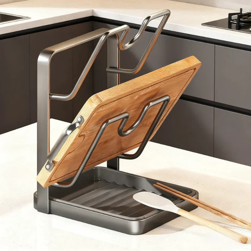 Multi-Functional Kitchen Storage Rack: Pot Lid, Spatula & Cutting Board Organizer
