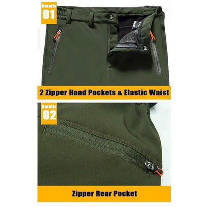 Men's Fleece Lined Ski Pants - Water Resistant 4 Zip Pockets